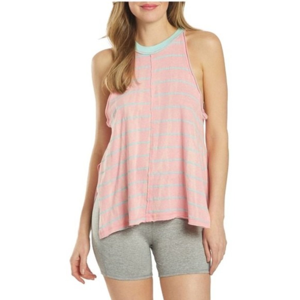 Pink and Blue Striped Women's Tank Top